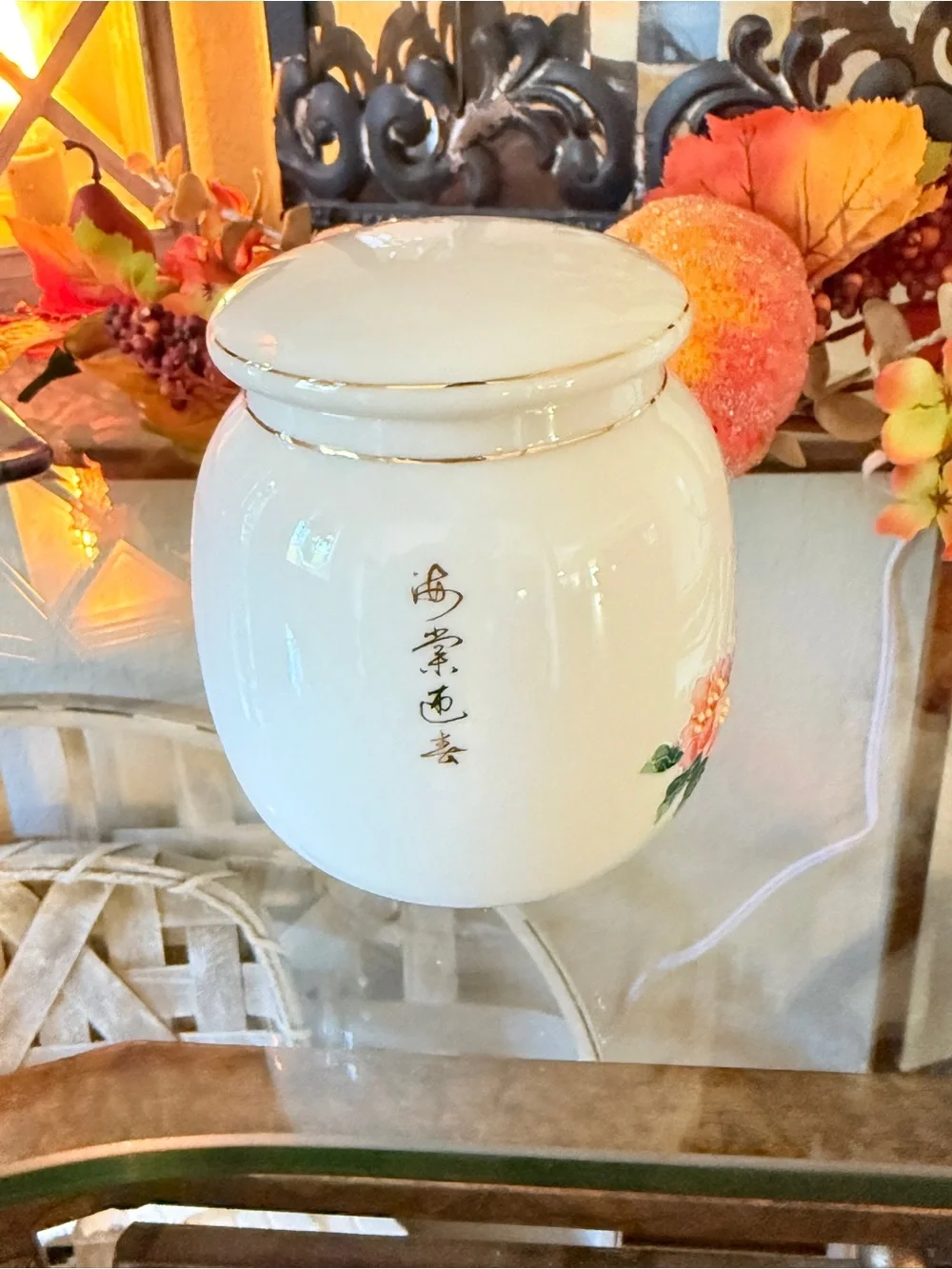 Vintage Teavana Sky-Bird fine Porcelain Tea Canister with Hand-Painted Bird